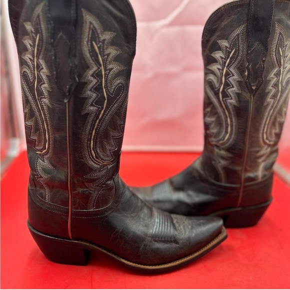 Lucchese Shoes - Lucchese Brown Embroidered Leather Cowboy Boots